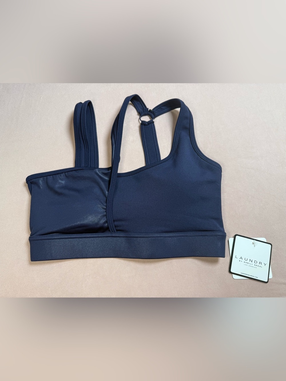 Laundry by Shelli Navy Segal Strap Asymmetrical Workout Active Bra Size S NWT